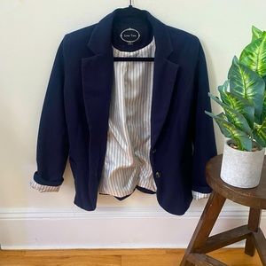 Love Tree Navy Blue Blazer with Brown Suede Elbow Patches